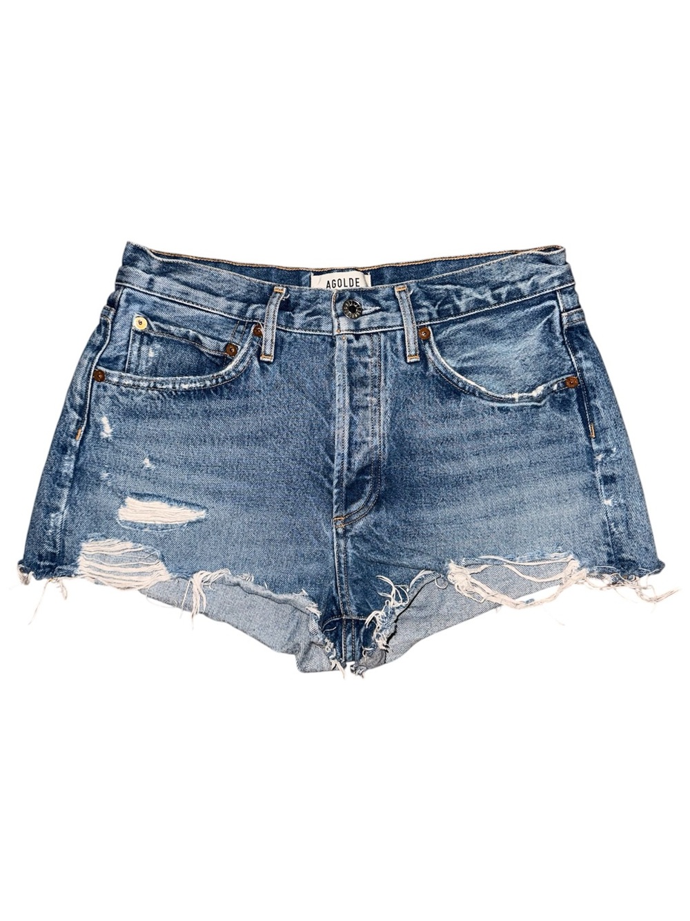 AGOLDE Parker Clutch Distressed High Rise Cutoff Denim Shorts Size 26 Like New